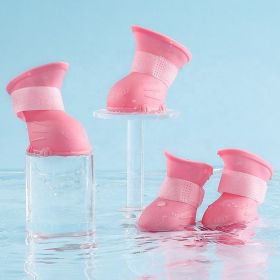 Dog Rain Boots 4Pcs Pet Dog Puppy Warm Waterproof Silicone Non-Slip Rain Boots Footwear Shoes Dog Cat Pet Toy Dog Rain Boots  Dog Rain Shoes, Cat Rain (Option: Pink-M 5x4cm)