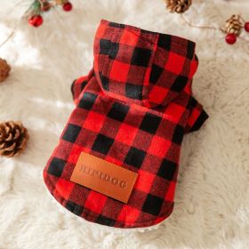 Pet Dog Classic Plaid Hooded Cotton-padded Coat (Option: Drow Red Cell Pattern-L)