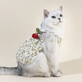 Spring And Summer Dog Clothes Cat Clothing Pet Cotton Floral Slip Dress Mesh Skirt Dress (Option: Apricot Cherry Cake Dress-L)